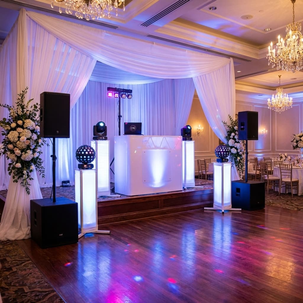 Hochzeitssetup mit Lichtstimmung